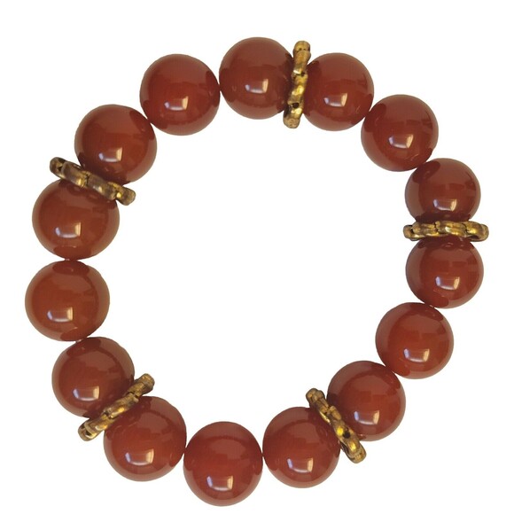 Handmade Red Agat Beaded Stretch Bracelet - Picture 1 of 6